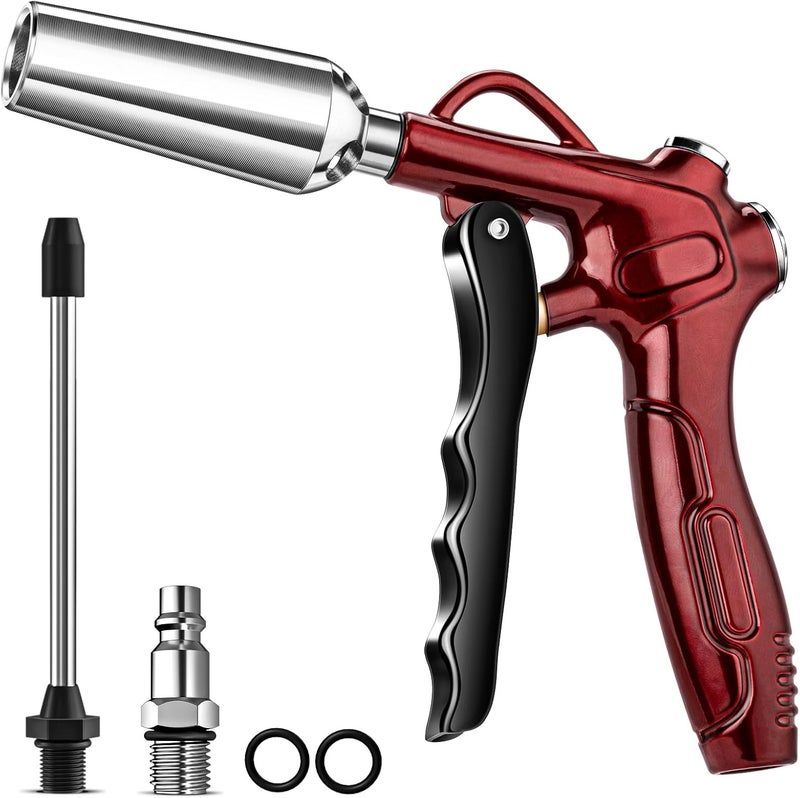 EVOULTES High Volume Air Blow Gun with Powerful Flow Nozzle, Retro Red Air Nozzle Blower Gun with 4.9" Stainless Steel Extension & 1/4'' Standard Quick Plug, Pneumatic Tool for Air Compressor Accessories - Image 1